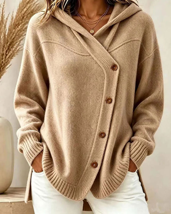 Pullover Boutonné Manches Longues À Capuche