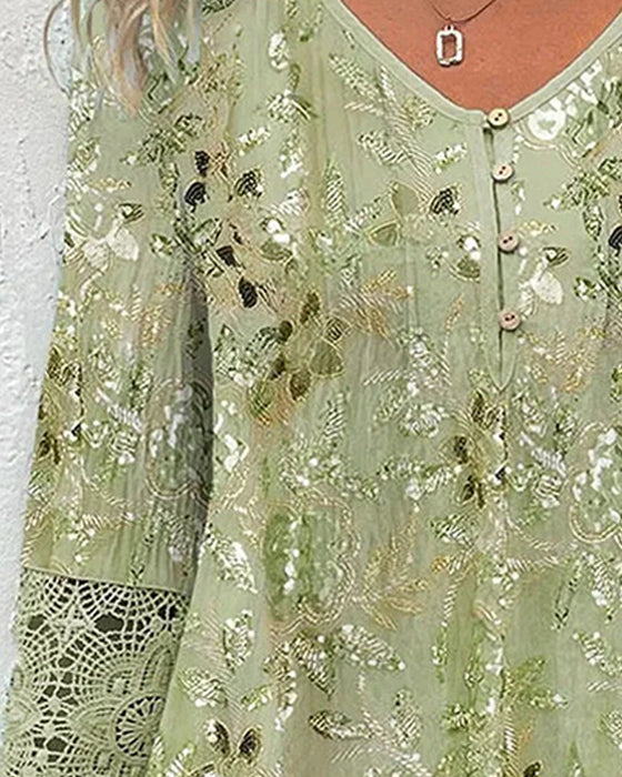 Chemisier Dentelle Patchwork Floral En V
