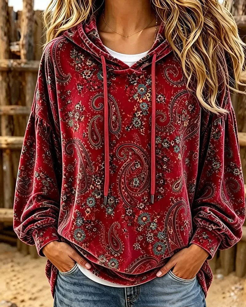 Hoodie Paisley Imprimé Velours