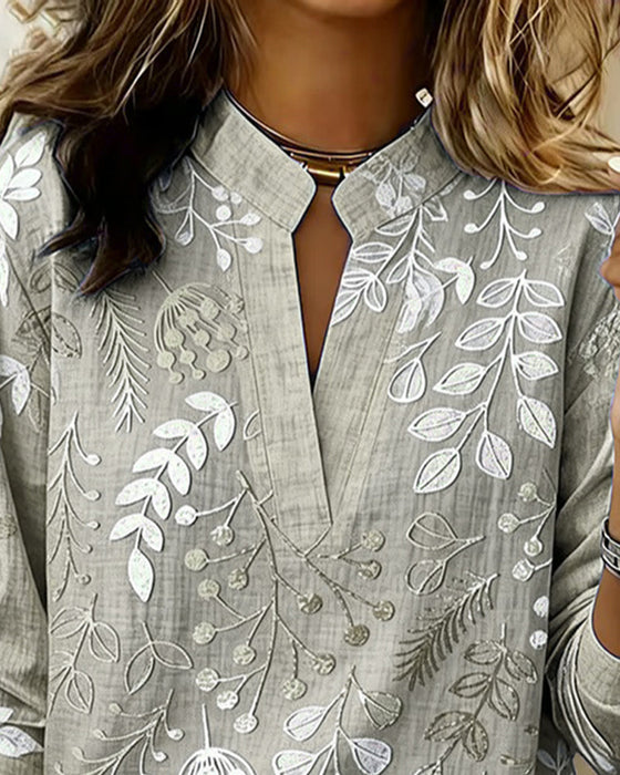 Blouse À Motif Floral Et Col Montant