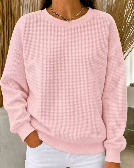 Haut Tricot Gaufré Unie Col Rond