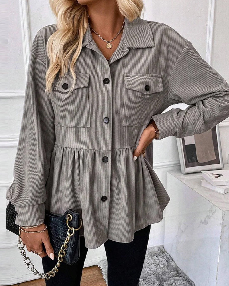 Top Avec Détail à Poche, Tissu en Velours Côtelé Et Design à Boutons