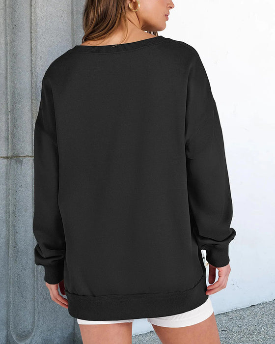 Sweat Petit Col V Ample Décontracté Manches Longue