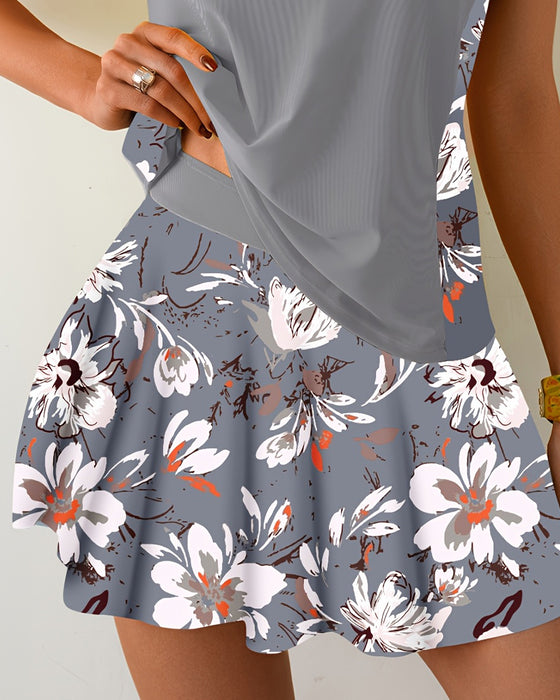 Tankini Sans Manches Patchwork Floral