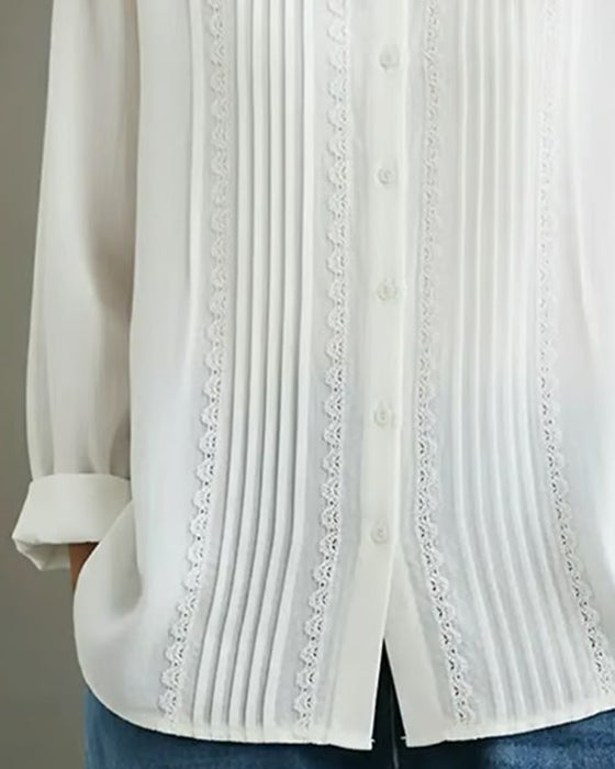 Chemise Col Poupée Unie Manches Longues