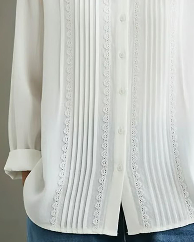 Chemise Col Poupée Unie Manches Longues