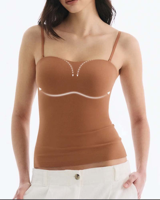 Cami Top Sans Bretelles Unie Soutien-Gorge Intégré