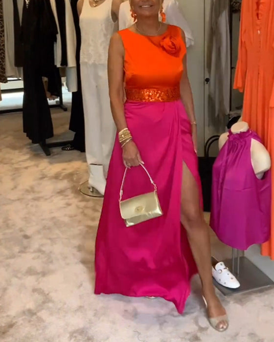 Robe décontractée fendue sans manches