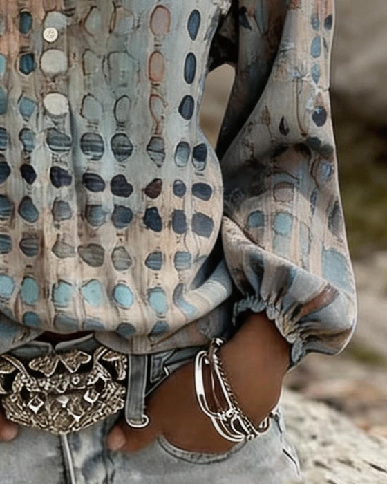 Chemisiers Col V Manche Bouffante Polka Dot