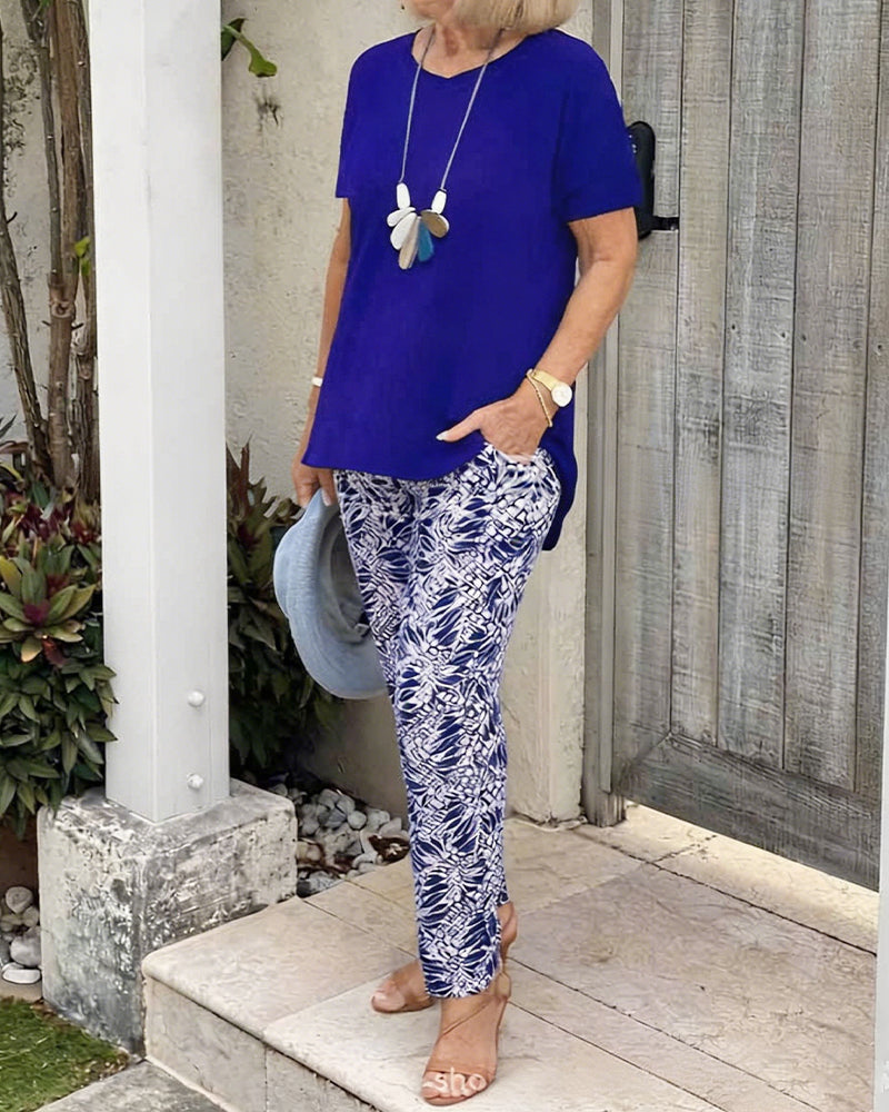 Set Unie Couleur Imprimé Casual