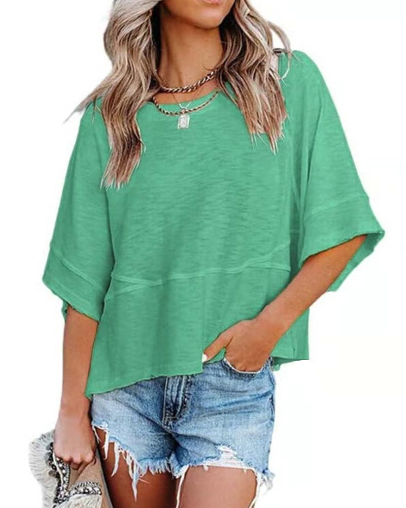 T-Shirt Sans Fente Rapiécé Uni Manche Cloche