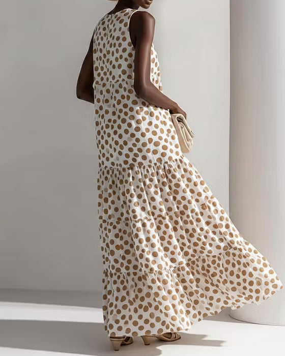 Robe Col Rond Vintage Polka Dot Sans Manches