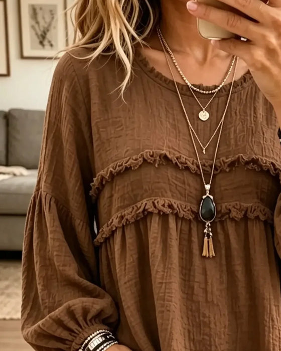 Blouse Unie Froncée Décontractée