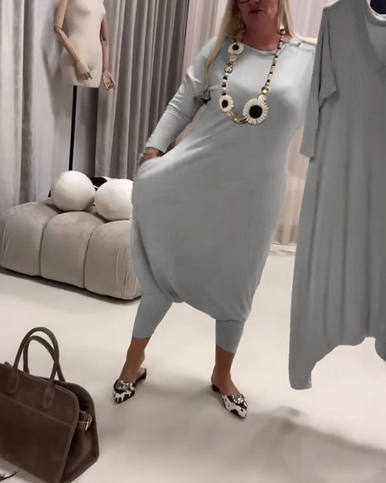 Combinaison Unie À Manches Longues Décontractée