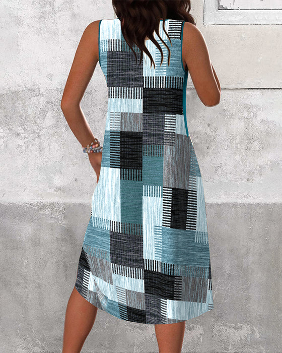 Robe Sans Manches Col en V Contrastée
