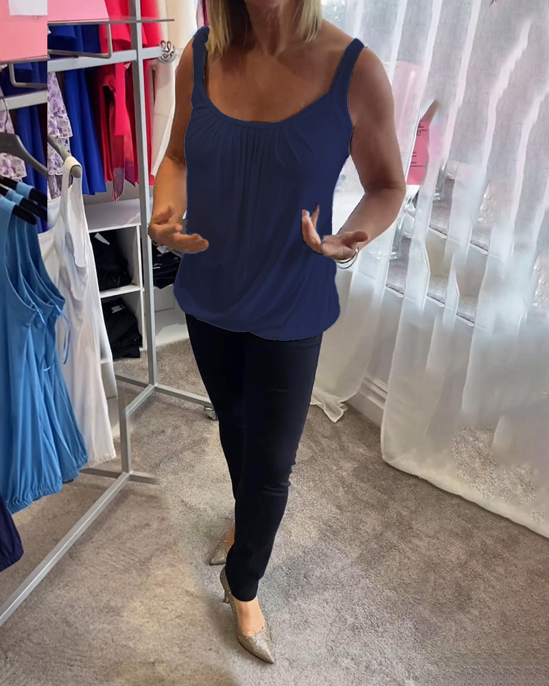 Ensemble Haut sans manches décontracté uni plissé