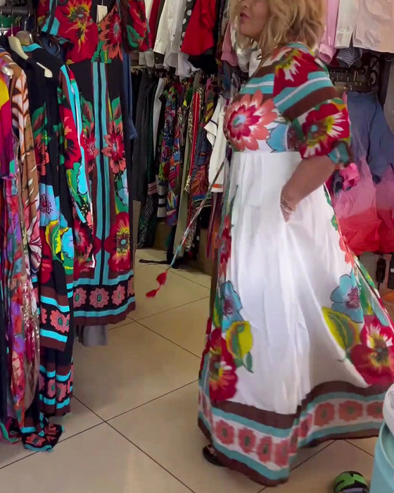 Robe florale décontractée ample en V profond