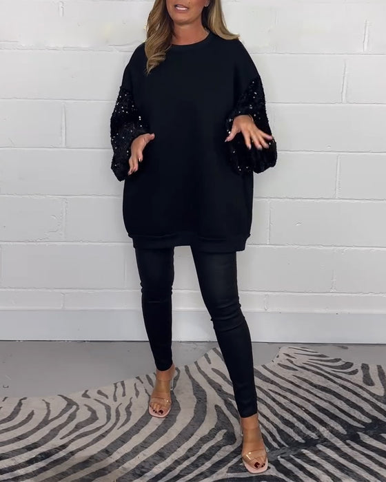 Sweat-shirt décontracté à manches longues et col rond