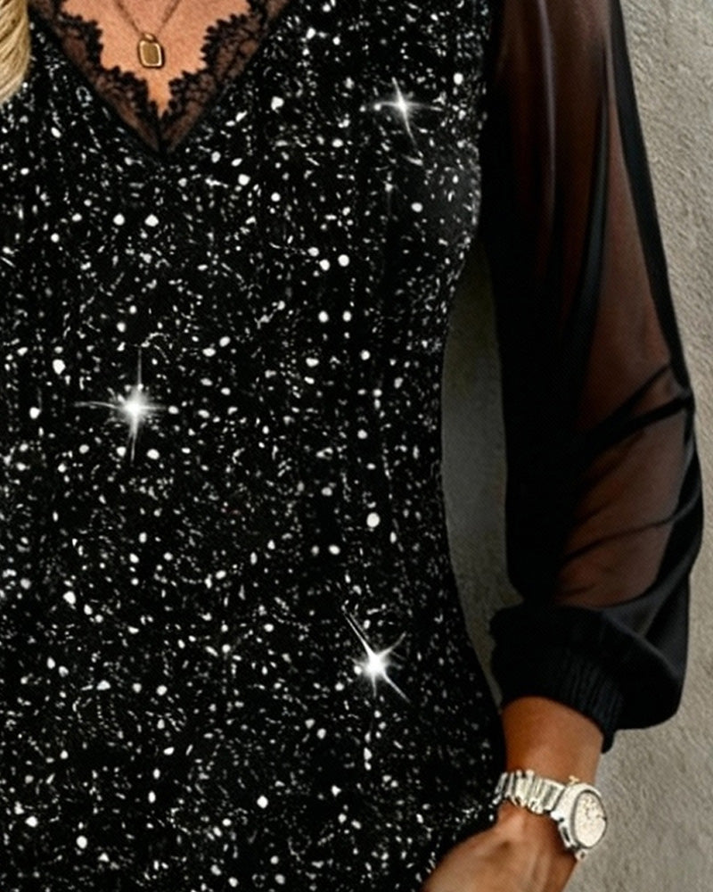 Blouse Tendance À Manches Longues Et Col En V