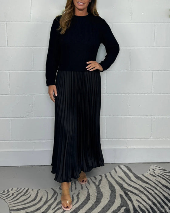 Robe plissée décontractée en patchwork de couleurs contrastées