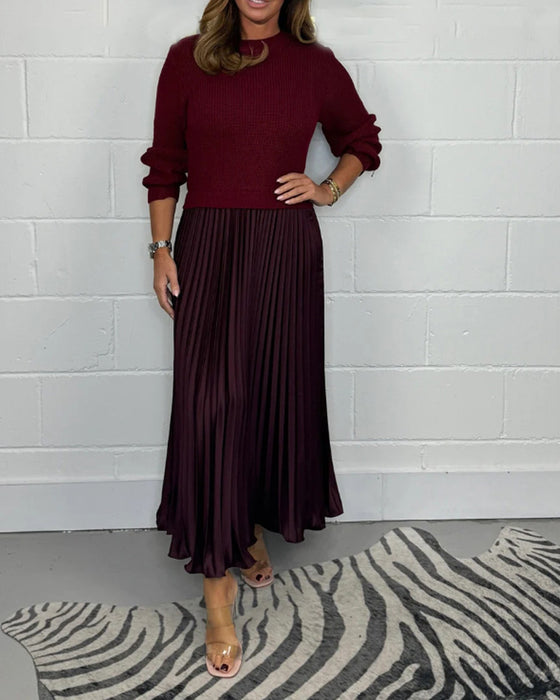 Robe plissée décontractée en patchwork de couleurs contrastées