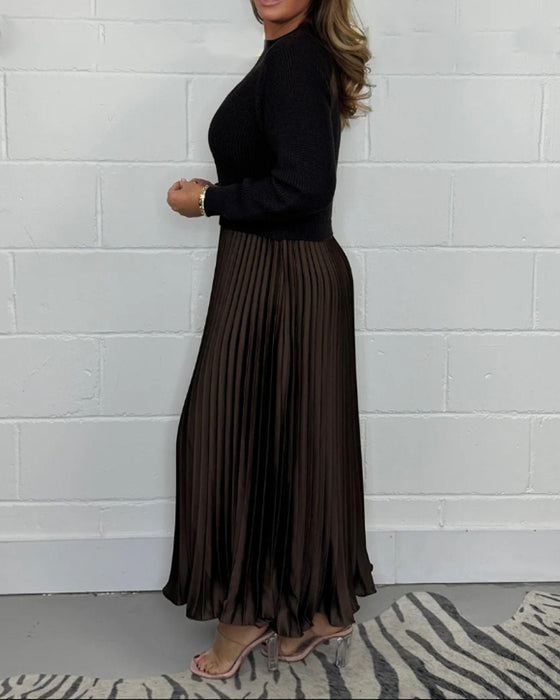 Robe plissée décontractée en patchwork de couleurs contrastées