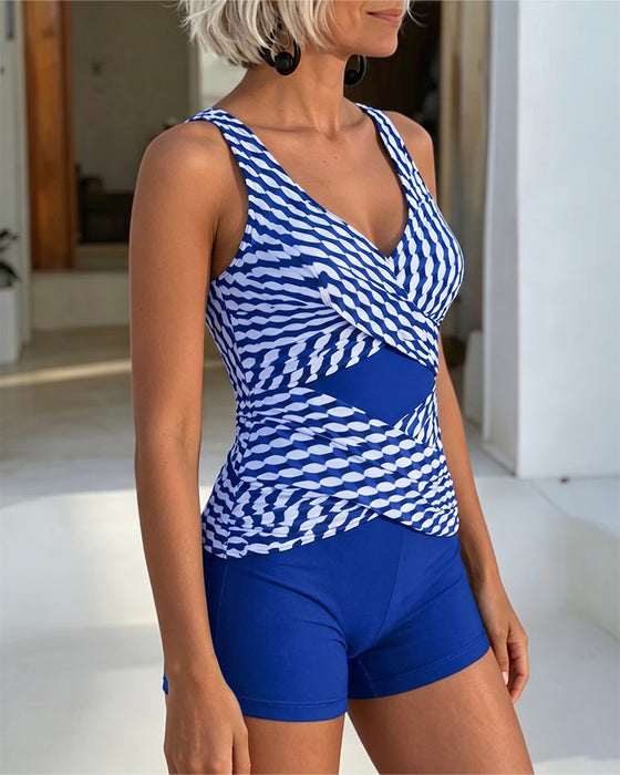 Tankini Imprimé Géométrique Design Entrecroisé