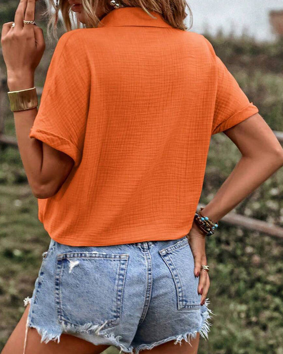Blouse Col V Uni Cordon Revers