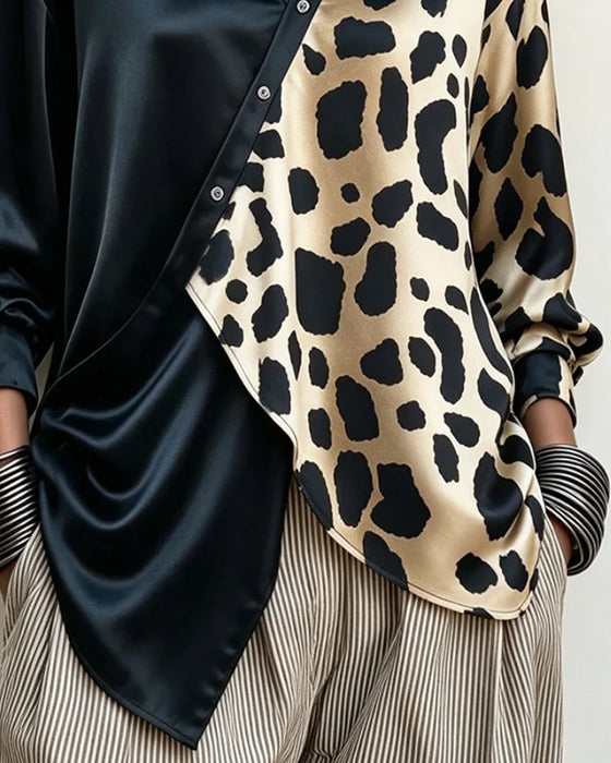 Blouse Irrégulier Imprimé Léopard Boutonné