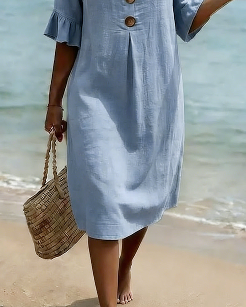 Robe Bouton Manche Volanté 100% Coton