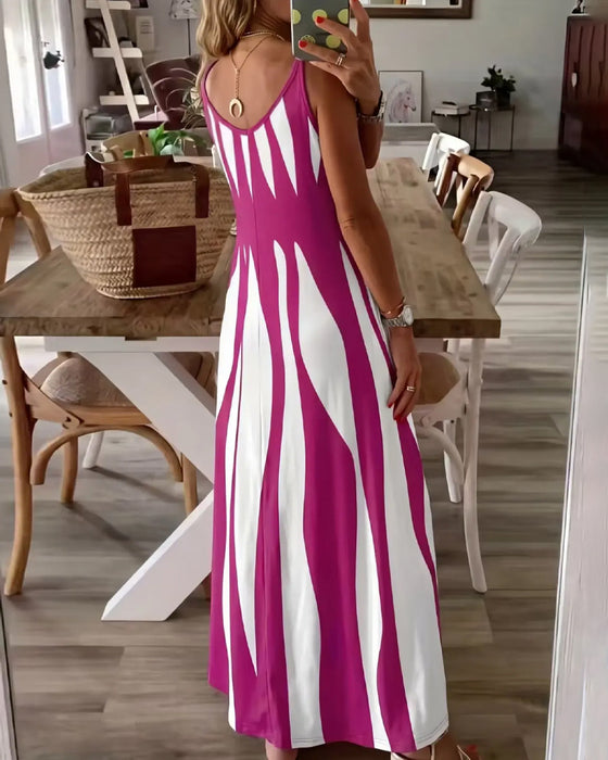 Robe Rayée Patchwork Bretelles Col V