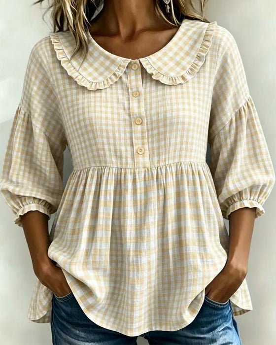 Blouse Col Peter Pan Carreau Cintré