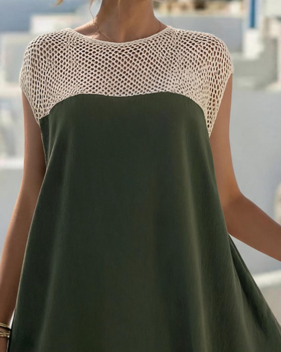 Robe Col Rond Mesh Volants Patchwork