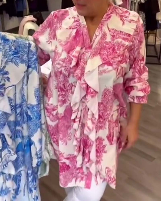 Blouse décontractée à volants imprimés doux