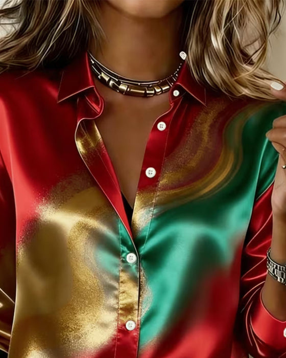 Chemise Bloc De Couleur Revers Manche Longue