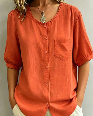 Blouse Volant Garniture Bouton Poche