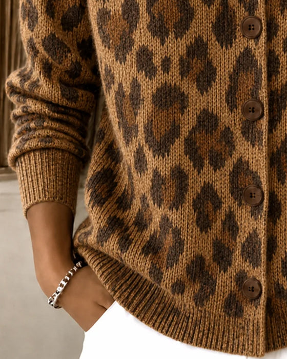 Cardigan Élégant Léopard Revers