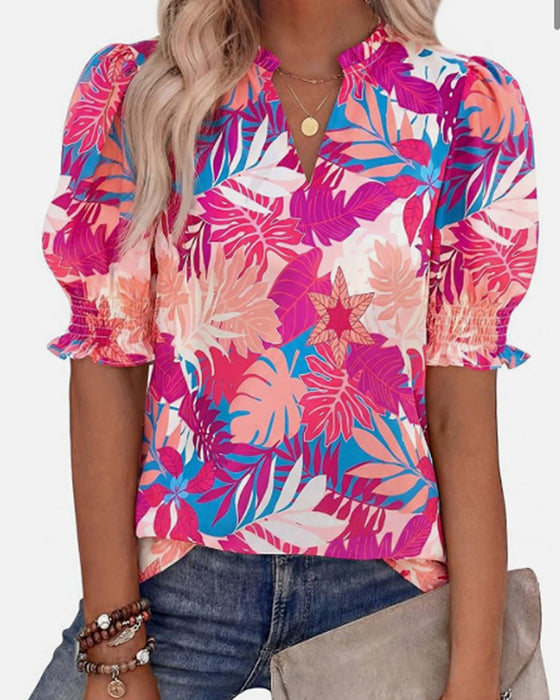 Chemisier Floral Manche Bouffante Courte