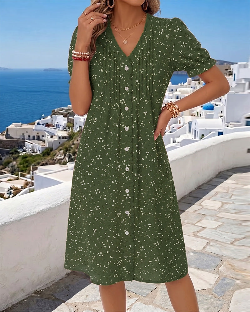 Robe Fleurie Col V Boutonnée Devant