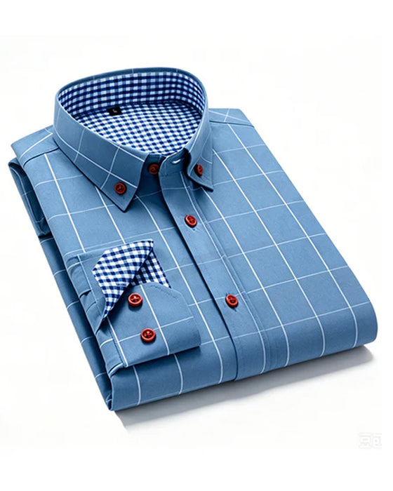 Chemise Bleu Et Blanc Carreau Revers Manche Longue