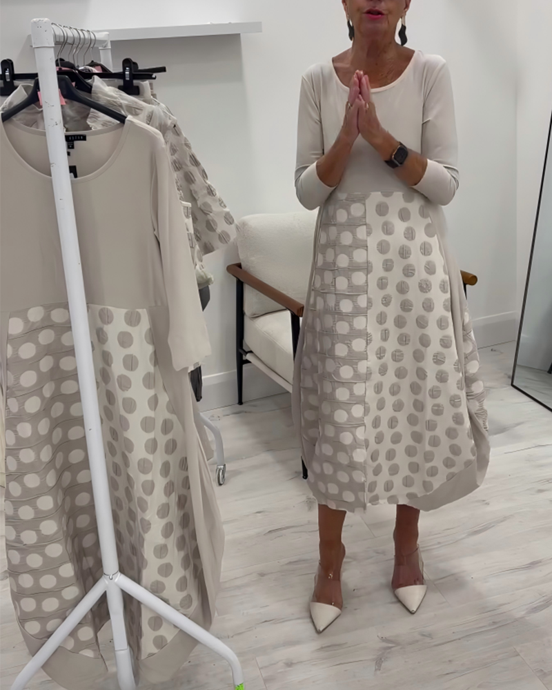 Robe Col Rond Pois Patchwork Tulipe