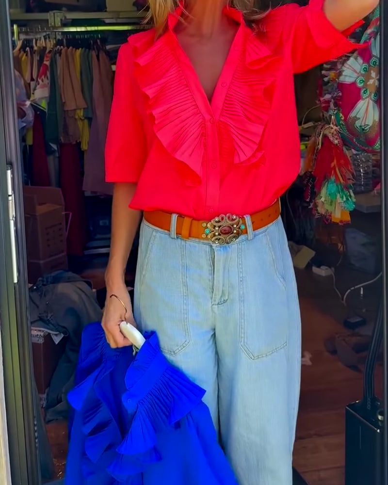 Blouse Décontractée Volant Confort Courte