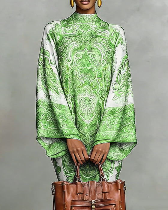 Robe À Col Montant Avec Imprimé Vintage