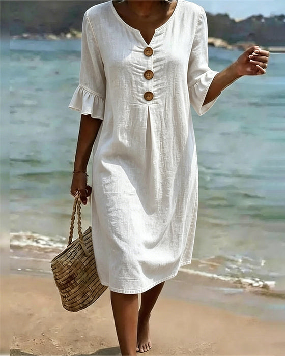 Robe Lotus Feuille Manches Jeans