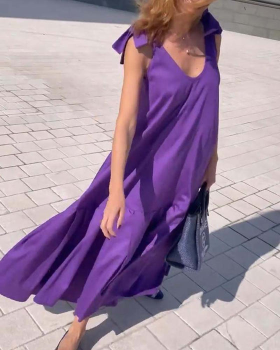 Robe décontractée à bretelles de couleur unie
