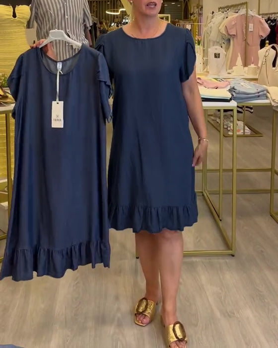 Robe Décontractée Denim Volantée