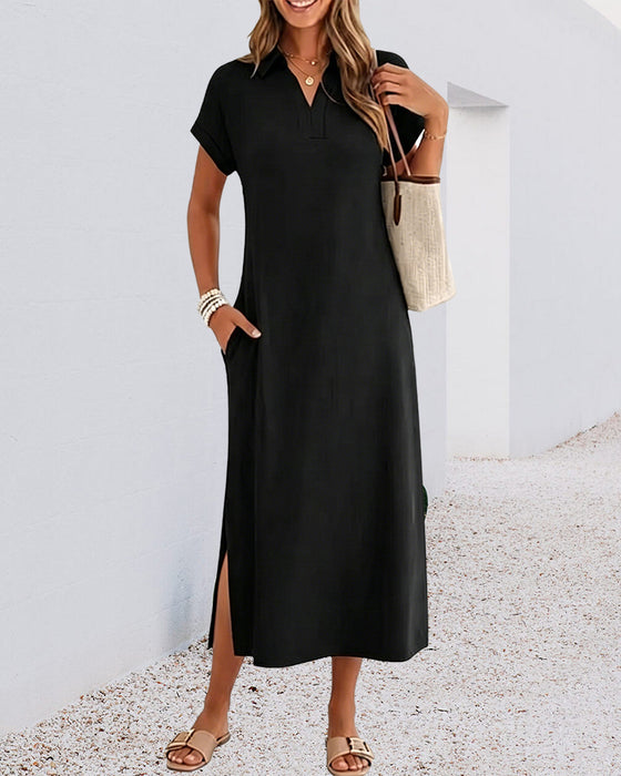 Robe Col Polo Fente Drapé Tricot