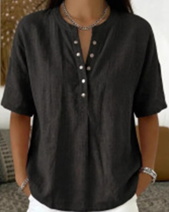Blouse Solid Couleur Décontracté Court Manche