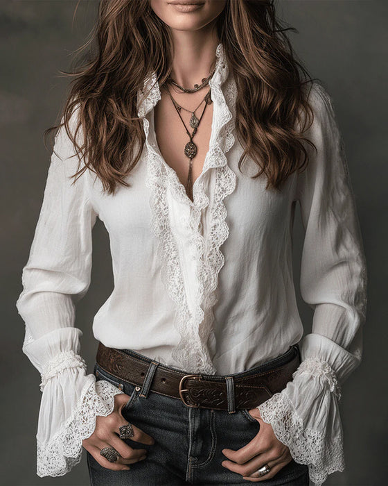 Blouse Dentelle Volant Manche Cloche