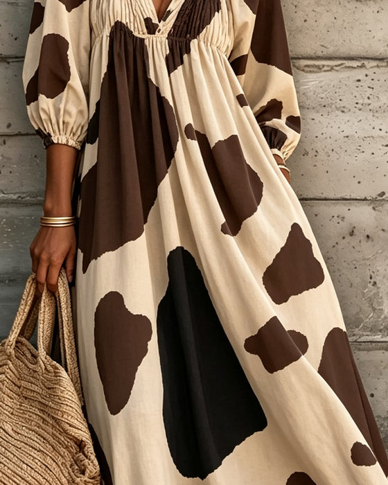 Robe Froncé Col V Volant